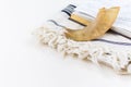 Horn and a prayer on a white background. Concept of Jewish New Year. Royalty Free Stock Photo