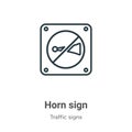 Horn sign outline vector icon. Thin line black horn sign icon, flat vector simple element illustration from editable traffic signs Royalty Free Stock Photo