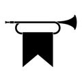 Horn trumpet icon musical instrument isolated on white background. Royal fanfare with triumphant flag for play music Royalty Free Stock Photo