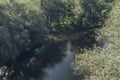 Hornad river from railway bridge near Kysak station in summer morning