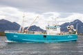 Icelandic fishing vessel Isey entering port of Hornafjordur in south Iceland