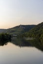 Hornberg Castle near Hassmersheim over Neckar River in the evening with reflections Royalty Free Stock Photo