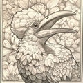 hornbill bird drawing Coloring book page
