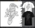 Hornbill bird mandala arts isolated on black and white t shirt Royalty Free Stock Photo