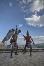 Hornbill Festival.Nagaland,India:1st December 2016 : Konyak Tribal Man showing the War Dance  at Hornbill Festival. Royalty Free Stock Photo