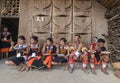 Hornbill Festival.Nagaland,India:1st December 2016 : Naga Tribals enjoying their breakfast outside their Morung at Hornbill Festiv Royalty Free Stock Photo