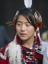 Hornbill Festival.Nagaland,India:1st December 2013 : Young Naga Tribal girls candid portrait at Hornbill Festival.