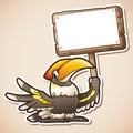 Hornbill holding sign