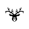 Horned Deer Head Silhouette, Reindeer. Flat Vector Icon illustration. Simple black symbol on white background. Horned Deer Head Royalty Free Stock Photo