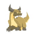 Horned dragon monster, mythical and fantastic animal vector Illustration