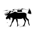 Horned Elk, moose - mountain landscape, Wildlife Stencils - mountain Silhouettes for Cricut, Wildlife clipart, png Cut