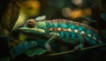 The horned gecko green scales shine in the African night generated by AI