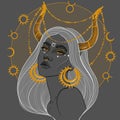 Horned girl taurus Royalty Free Stock Photo