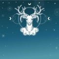 Horned god Cernunnos . Mysticism, esoteric, paganism, occultism. Vector illustration.