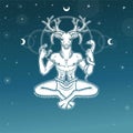 Horned god Cernunnos . Mysticism, esoteric, paganism, occultism. Vector illustration. Royalty Free Stock Photo