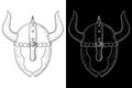 Horned helmet with face protection. Viking warriors headwear. Hand drawn sketch