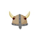 Horned helmet of Viking. Armor of Scandinavian barbarian.