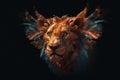 A horned lion with butterfly wings. Generative AI