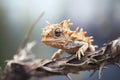horned lizard perched on a desert bush twig Royalty Free Stock Photo