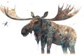 A horned moose with dragonfly. Generative AI