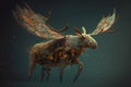 A horned moose with dragonfly. Generative AI