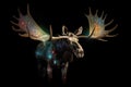 A horned moose with dragonfly. Generative AI