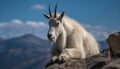 Horned mountain goat grazing in alpine pasture generated by AI