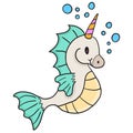 Horned seahorse animal. doodle icon image