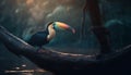 The horned toucan perches on a branch in the forest generated by AI Royalty Free Stock Photo