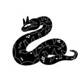 Horned viper silhouette. Monochrome venomous serpent with horns on head. Desert snake with patterned skin line art