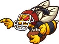 Hornet wasp or bee sport mascot holding a football and wearing a helmet