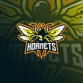 Hornets mascot logo design vector with modern illustration concept style for badge, emblem and tshirt printing. angry hornets Royalty Free Stock Photo