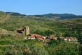 Hornillos de cameros village in the mountains with wind turbines