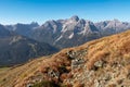 Hornischegg - Hiking trail along remains of military trench of First World War on mount Hornischegg Royalty Free Stock Photo