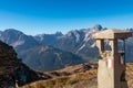 Hornischegg - Remains of military bunker of First World War on mount Hornischegg with scenic view of Dolomites Royalty Free Stock Photo