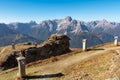 Hornischegg - Remains of military bunker of First World War on mount Hornischegg with scenic view of Dolomites Royalty Free Stock Photo