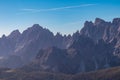 Hornischegg - Scenic view of majestic mountain peaks Cima Bagni and Hochbrunnerschneid in Sexten Dolomites, Royalty Free Stock Photo