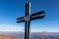 Hornischegg - Summit cross of mount Hornischegg (Monte Arnese) in Carnic Alps, border Austria Italy, EU. Royalty Free Stock Photo