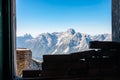 Hornischegg - View from window of remains of military bunker First World War, mount Hornischegg in South Tyrol Royalty Free Stock Photo