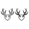 Horns as trophy line and solid icon, hunting and decoration concept, mounted antlers horn vector sign on white