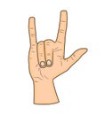 Horns hand, satan sign finger up gesture.