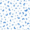 Horns macaroni - seamless pattern. Blue chaotic macarons on white background.