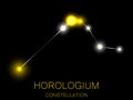 Horologium constellation. Bright yellow stars in the night sky. A cluster of stars in deep space, the universe. Vector