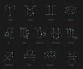 Horoscope, all Zodiac signs in constellation style with line and stars on black sky. Royalty Free Stock Photo