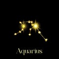 Horoscope Aquarius Constellations of the zodiac sign from a golden texture on a black background