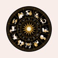 Horoscope and astrology. Horoscope wheel with the twelve signs of the zodiac. Zodiacal circle. Vector illustration Royalty Free Stock Photo