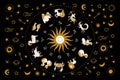 Horoscope and astrology. Horoscope wheel with the twelve signs of the zodiac. Zodiacal circle. Vector illustration Royalty Free Stock Photo