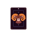 Horoscope card with Aries zodiac sign and symbol, Astrological zodiac symbol as a ram head icon on black vector card Royalty Free Stock Photo
