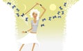 Horoscope chic ladies. Aries girl catches a butterfly net of blue butterflies Royalty Free Stock Photo