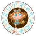 Horoscope for children sign Virgo in the zodiac circle. Vector Royalty Free Stock Photo